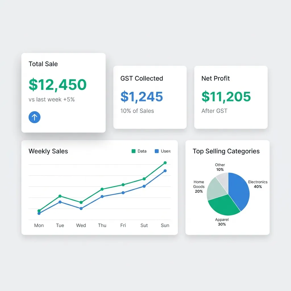 Business analytics dashboard in Zubizi apparel manufacturing management software showing production efficiency, sales trends, and inventory reports