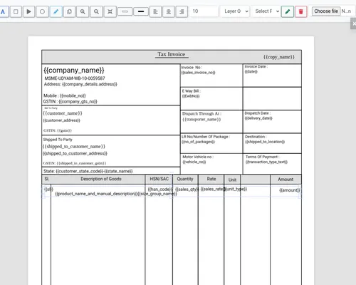 Custom invoice designer tool