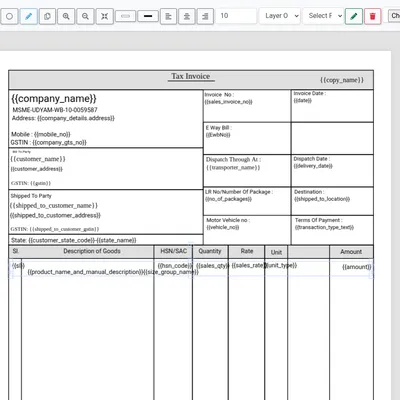 Custom invoice editor like Canva in billing software