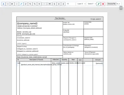 Custom invoice editor like Canva in billing software