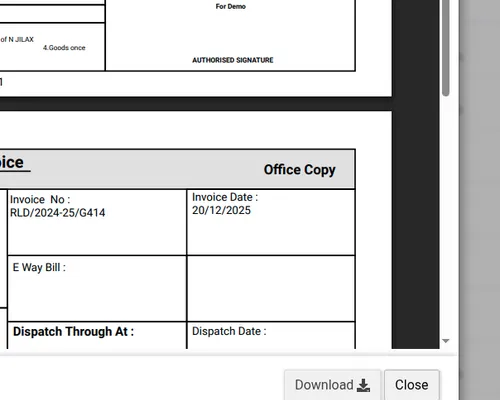 PDF invoice download feature in retail shop software