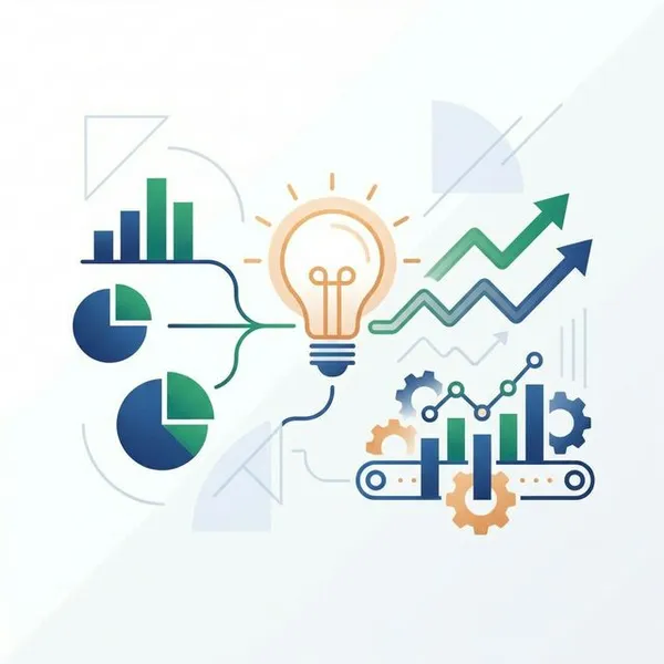 Infographic showing data visualization with charts and insights for manufacturing decisions