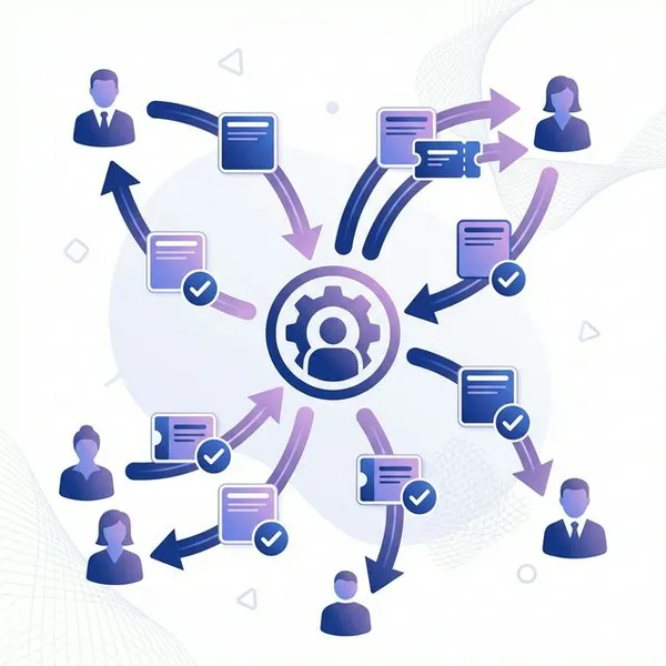 Infographic showing task assignment and receiving workflow between manager and workers