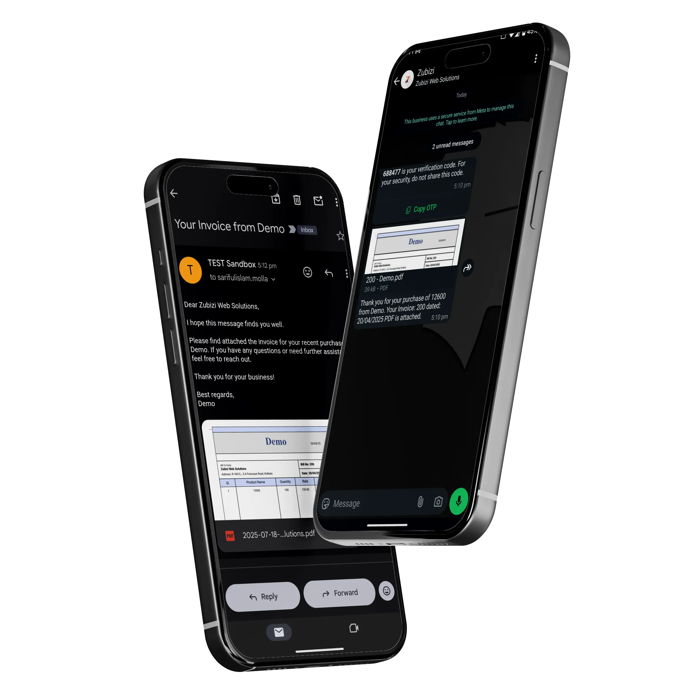 WhatsApp digital invoice sharing from Zubizi billing software for retail shop