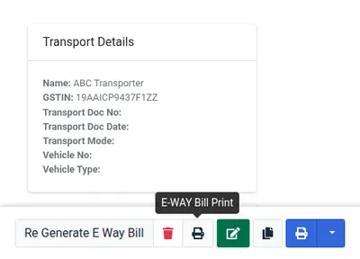 Generate E-Way Bill button image for Garment Manufacturing ERP Software