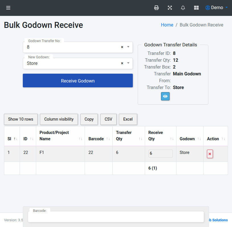 Receiving godown transfer with validation