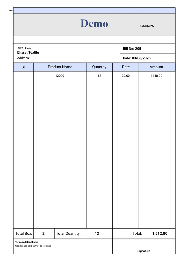 GST compliant wholesale invoice